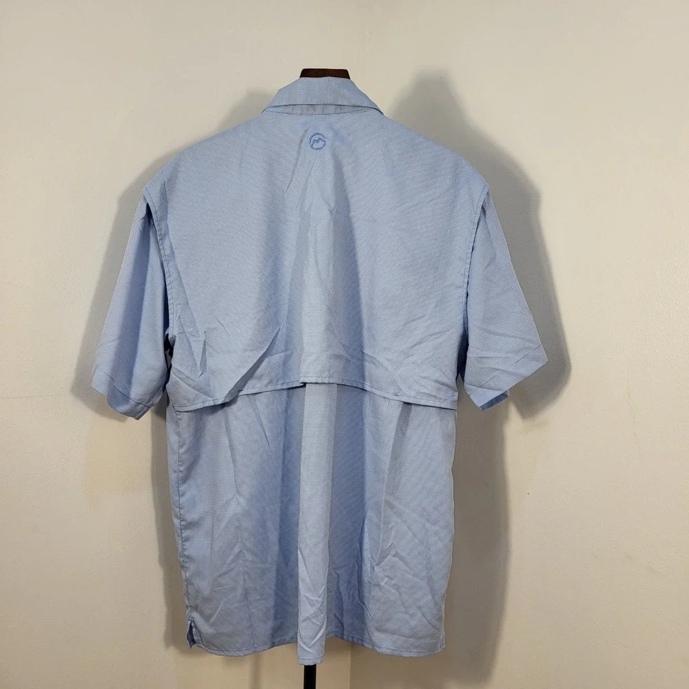 Magellan Outdoors Fish Gear Men Large Blue Micro Check Fishing Shirt Relaxed Fit